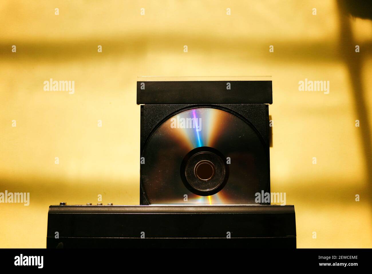 close up of  vcd or dvd player with open tray Stock Photo