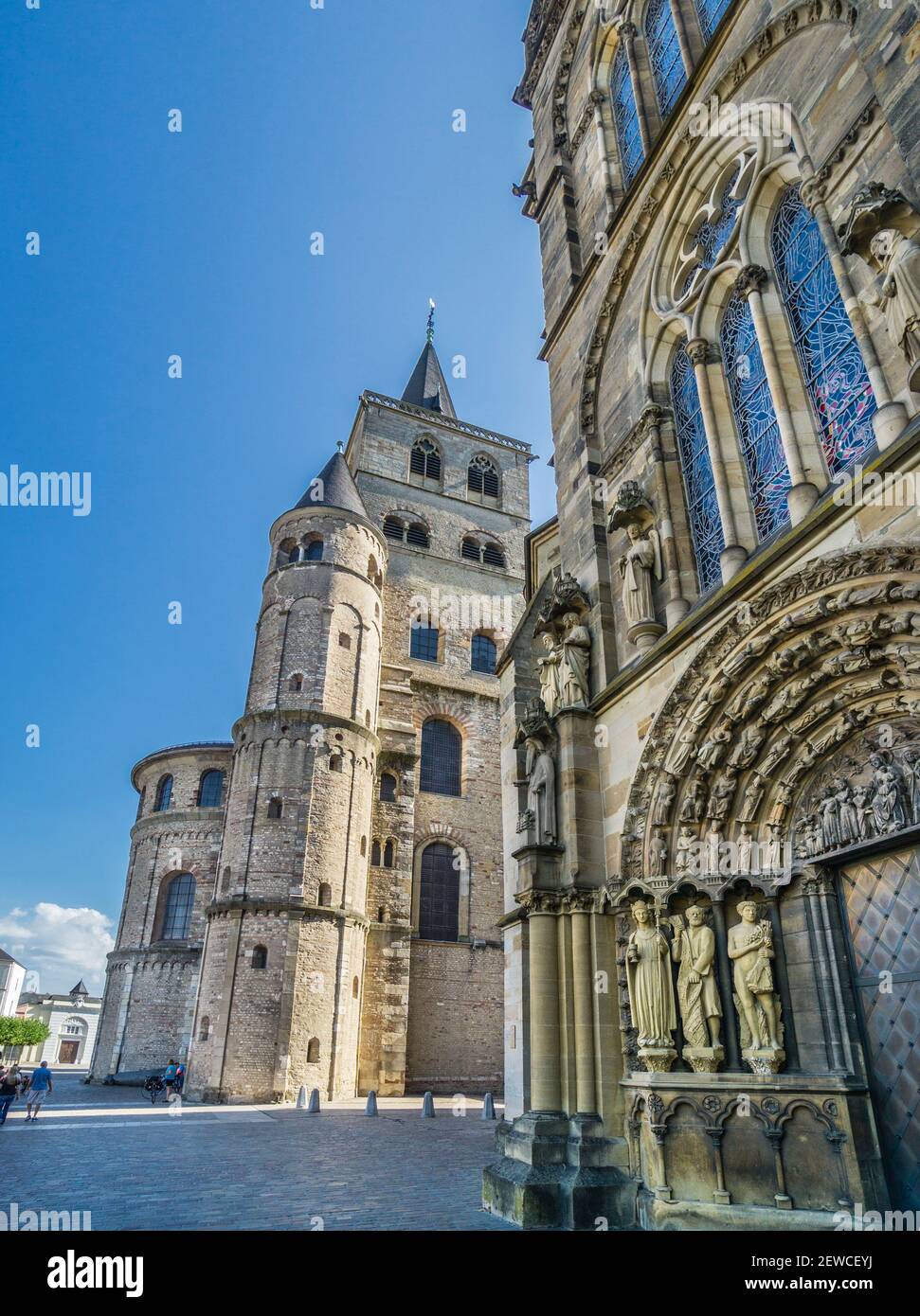 view of Trier cathedral from the portal of Liebfrauenkirche ( Church of Our Lady) Trier, Rhineland-Palatinate, Germany Stock Photo