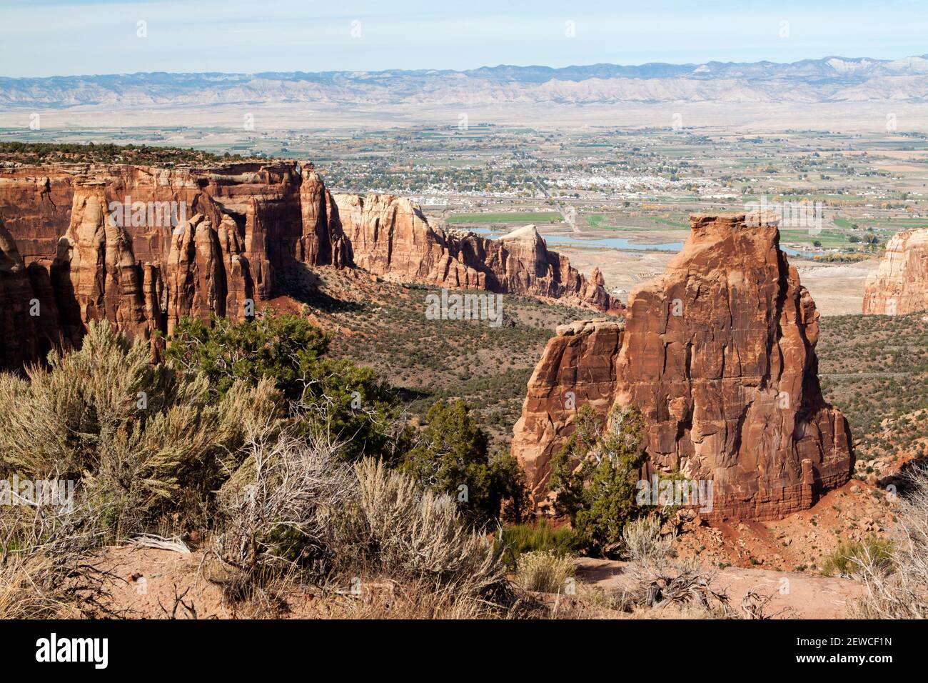 Independence Monument in the Colorado National Monument is the central feature of Monument Canyon rising 450 feet above the canyon floor. Stock Photo
