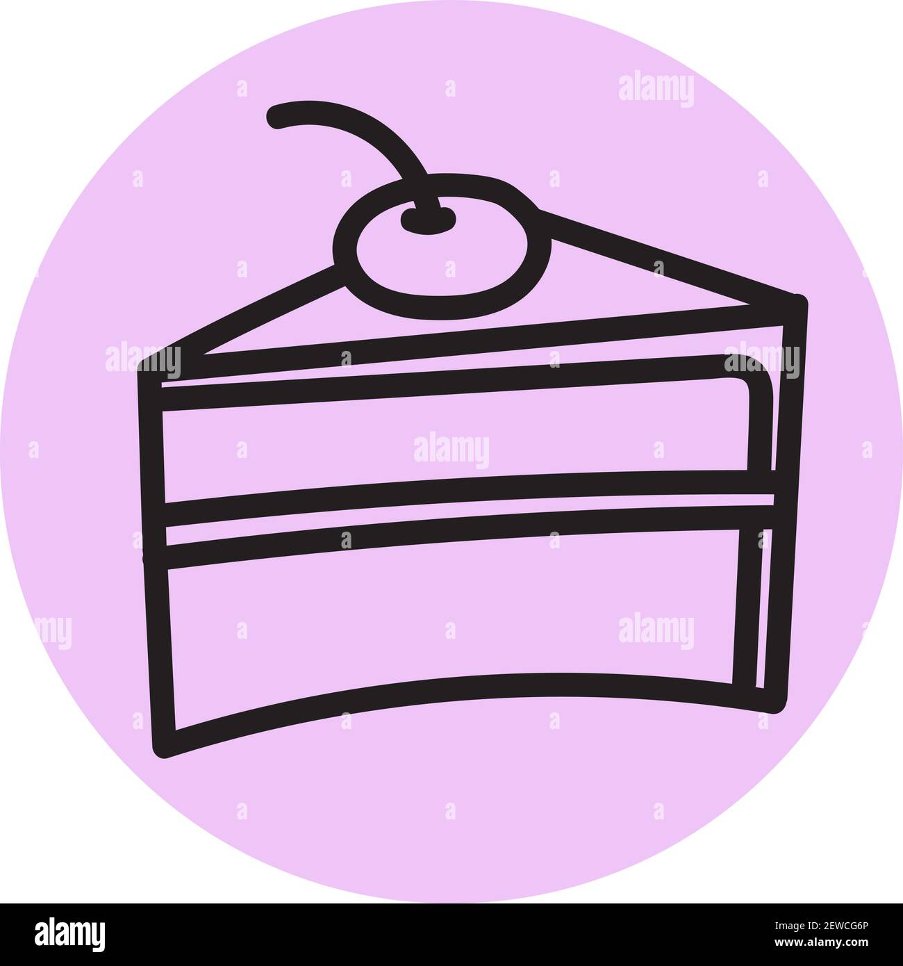 Slice of cherry cake, illustration, vector on white background. Stock Vector