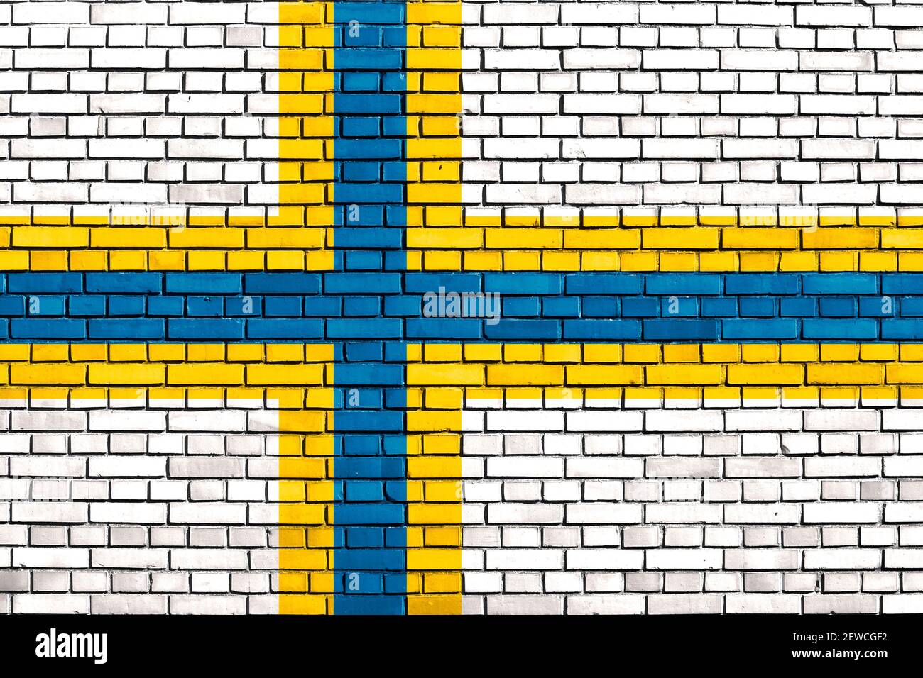 flag of Sweden Finns painted on brick wall Stock Photo