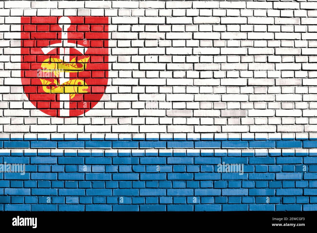 flag of Gdynia painted on brick wall Stock Photo