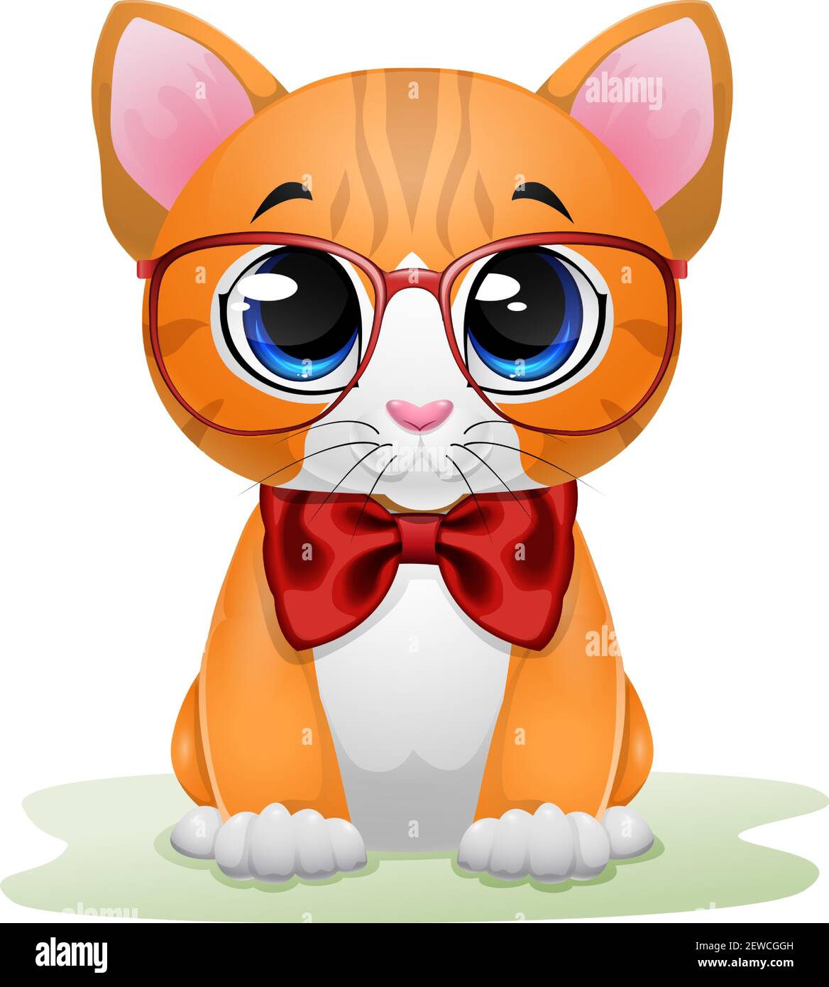 Cute kitten cartoon wearing red glasses and bow Stock Vector