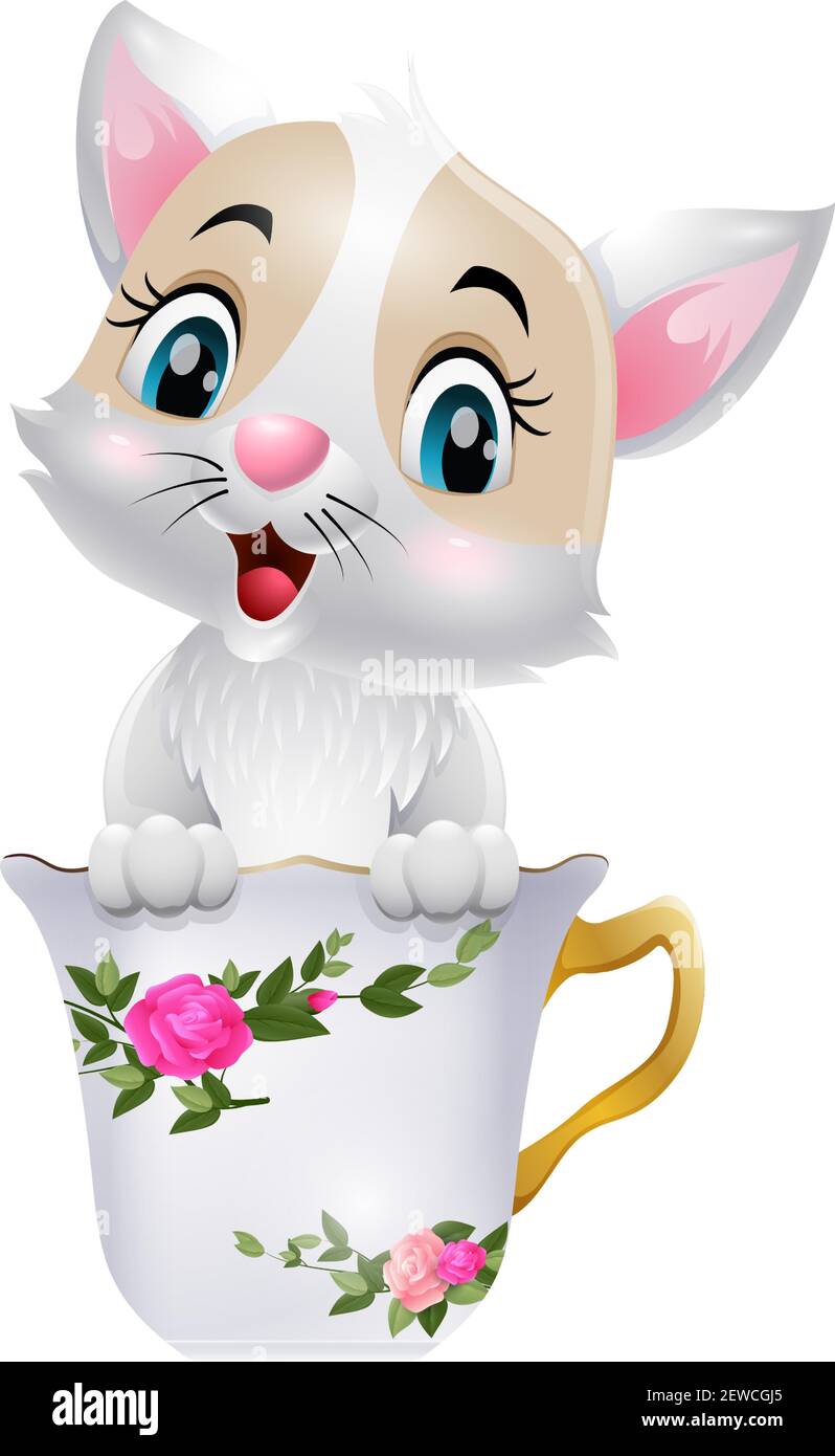 Cute little cat cartoon sitting in the cup Stock Vector Image & Art - Alamy