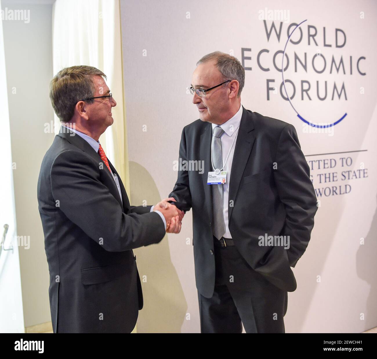 Secretary of Defense Ash Carter met with Swiss Defense Minister Guy  Parmelin in Davos, Switzerland at the World Economic Forum Stock Photo -  Alamy
