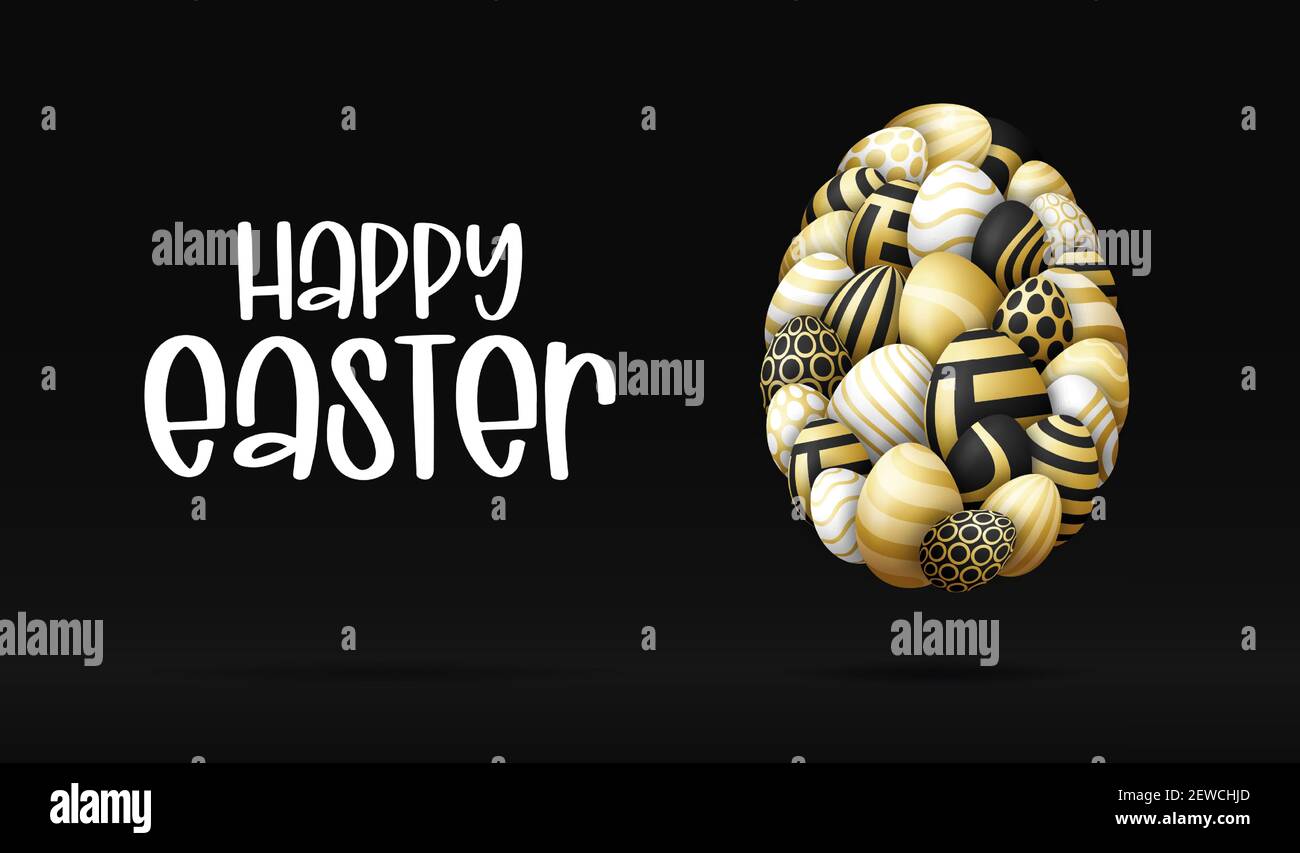 Happy easter card with eggs. Many beautiful golden realistic egg are ...