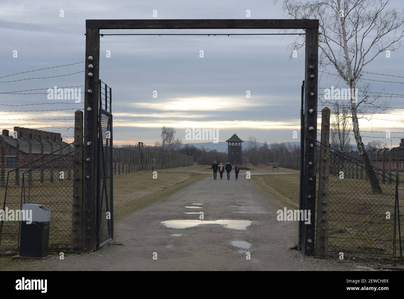 An image from Auschwitz-Birkenau on the day of 71st Anniversary of the Liberation of the former Nazi German Concentration and Extermination Camp in Auschwitz-Birkenau.  Brzezinka (Auschwitz-Birkenau) camp, Oswiecim, Poland. On 27 January 2016. Stock Photo