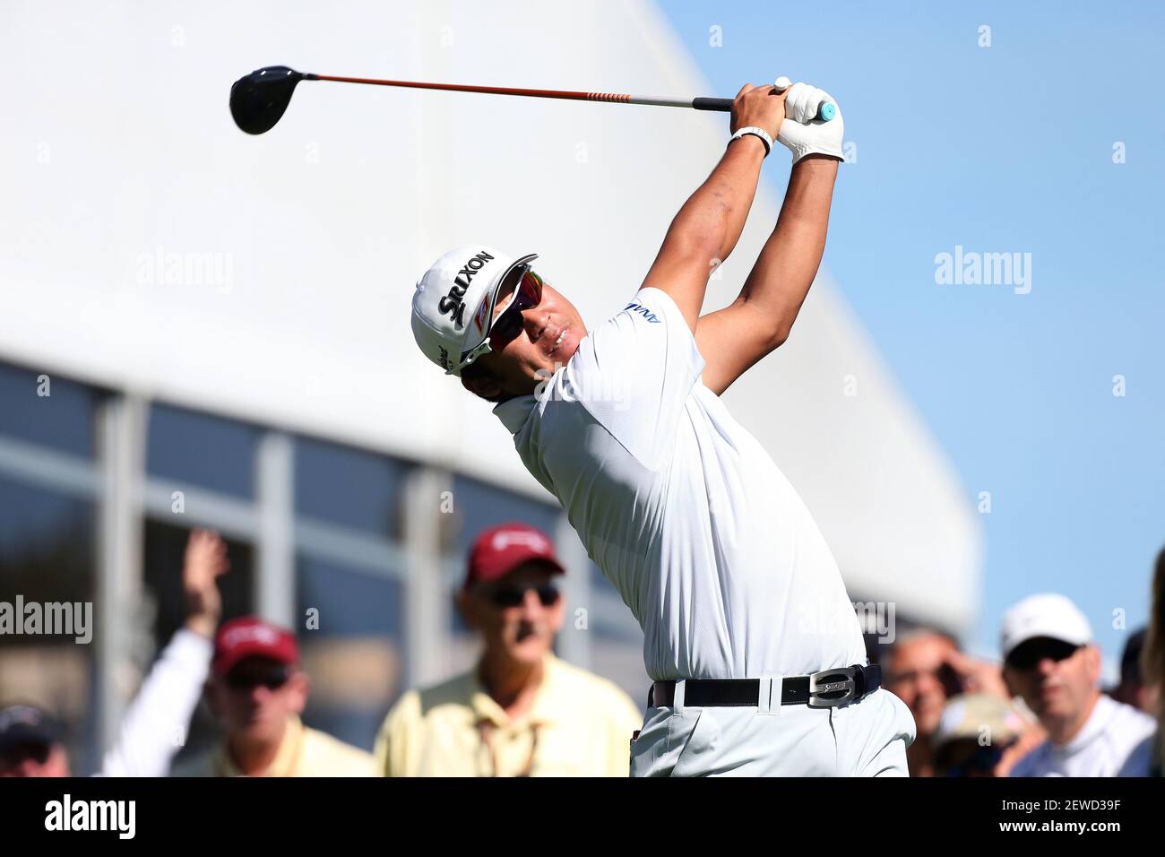 February 19, 2016 Hideki Matsuyama of Japan hits a tee shot during the second round of the Northern Trust Open at Riviera Country Club in Pacific Palisades, California. Charles Baus/CSM *** Please Use Credit from Credit Field *** Stock Photo