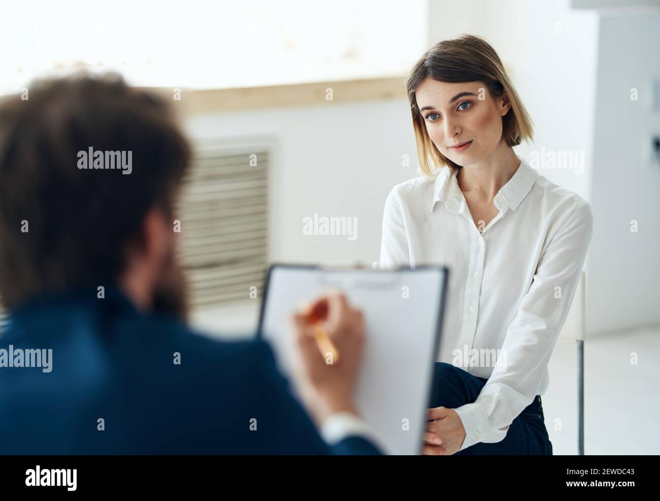 Male psychologist next to the patient diagnosis consultation treatment Stock Photo Alamy