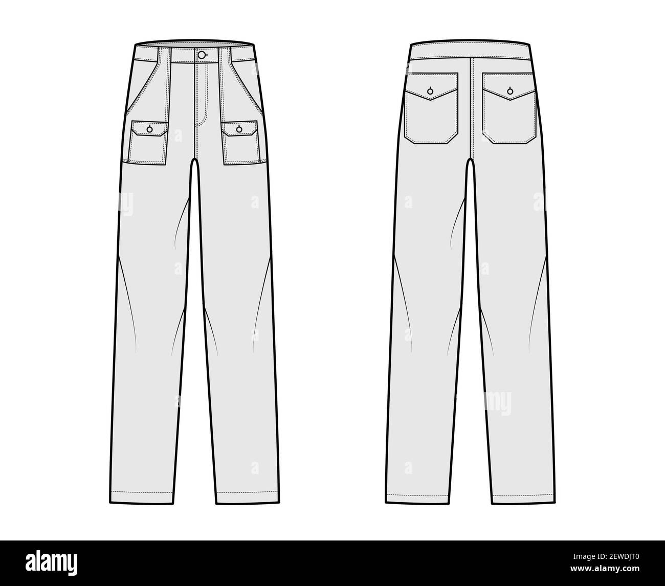 Bush pants Denim pants technical fashion illustration with low waist ...