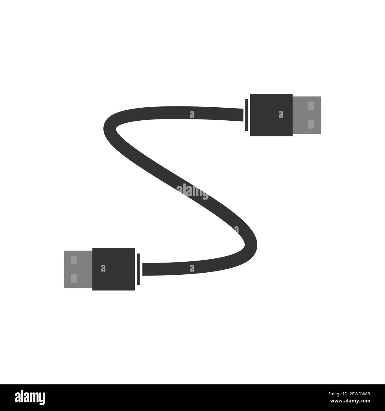 USB to USB cable for connecting devices. The cable is black for the computer. Flat vector illustration Stock Vector