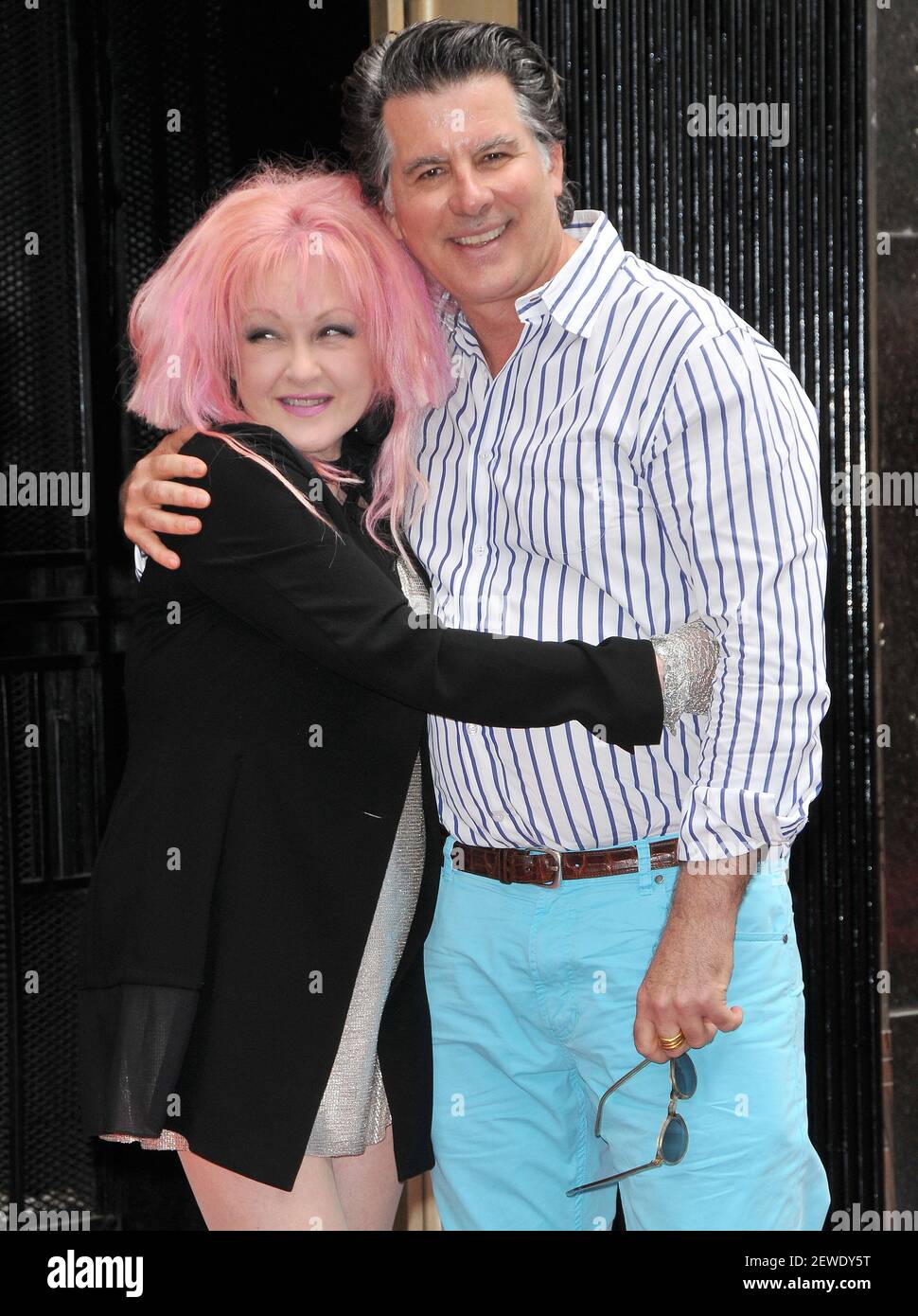 L-R) Cyndi Lauper and Husband David Thornton at the Cyndi Lauper and Harvey  Fierstein Honored With Double Star Ceremony On The Hollywood Walk Of Fame  held in front of the Frolic Room