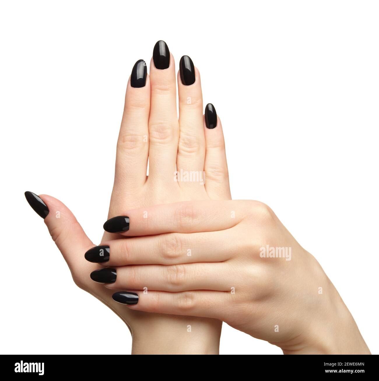 Female hands with black nails manicure. Isolated on white background Stock  Photo - Alamy