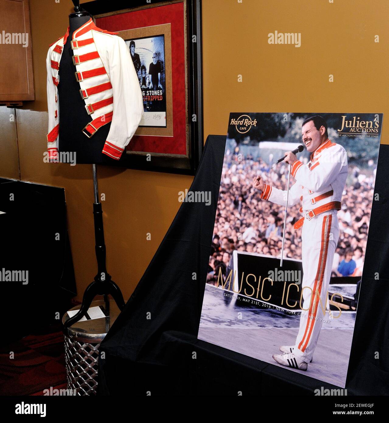 Freddie Mercury Queen Magic tour jacket from 1986 on display at the Music  Icons auction preview at the Hard Rock Cafe in New York, NY on May 16,  2016. (Photo by Stephen