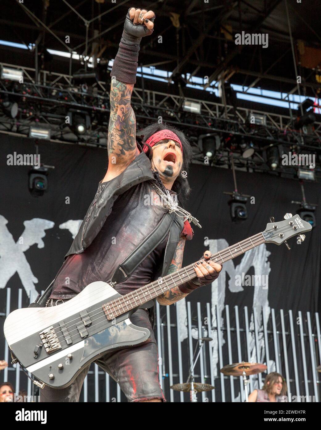 Bassist Nikki Sixx of Sixx:A.M. performs at Somerset Amphitheater ...