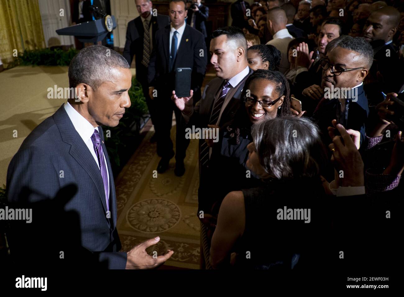 President Barack Obama works the rope line after delivering remarks at ...
