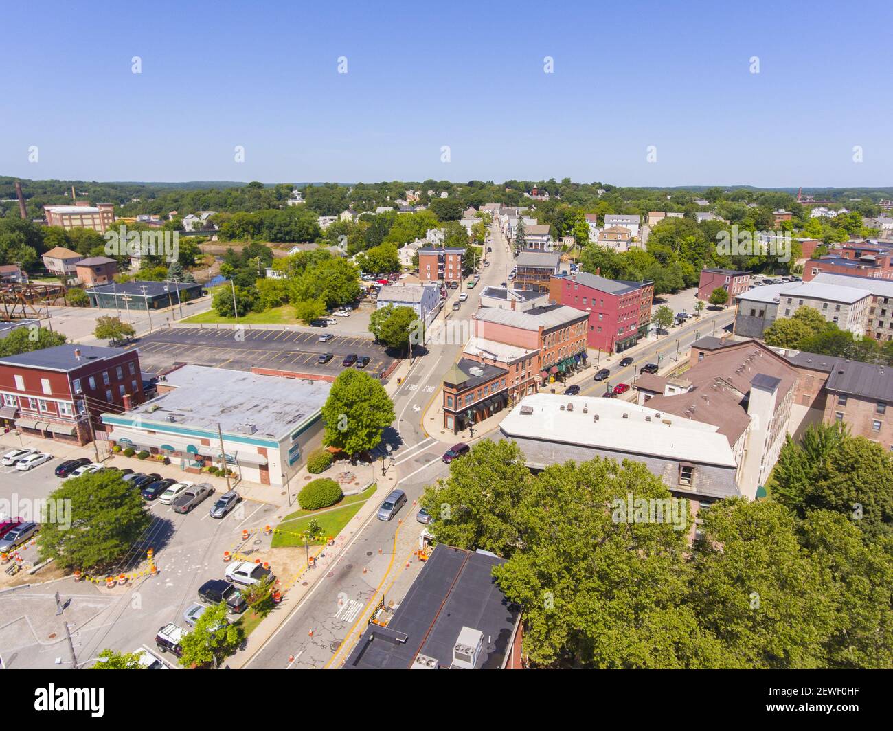 Woonsocket Main Street Historic District aerial view in downtown