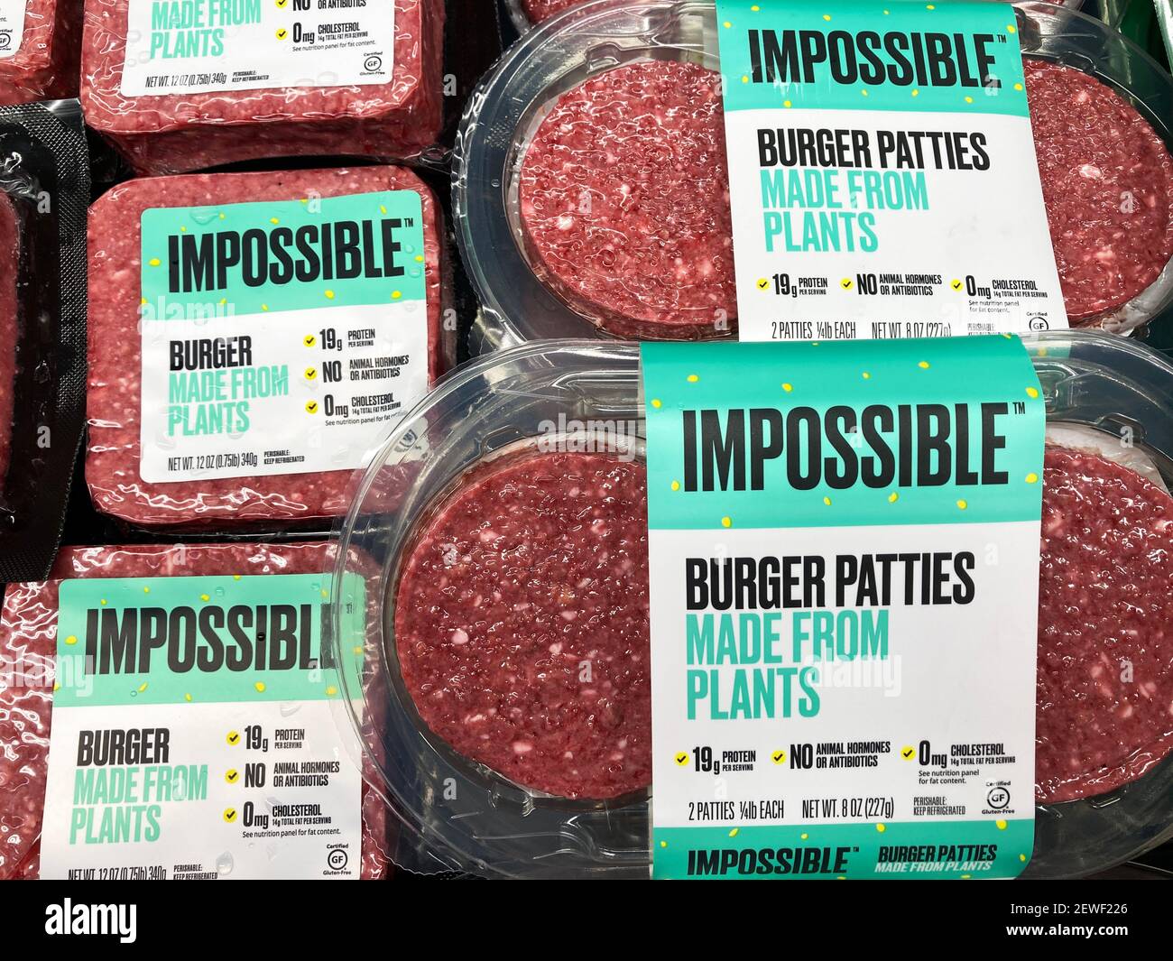 Impossible Foods brand made from plants Impossible Burgers patties in