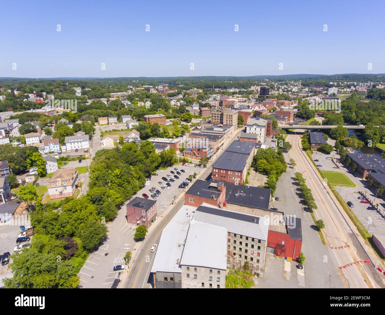 Woonsocket Main Street Historic District aerial view in downtown