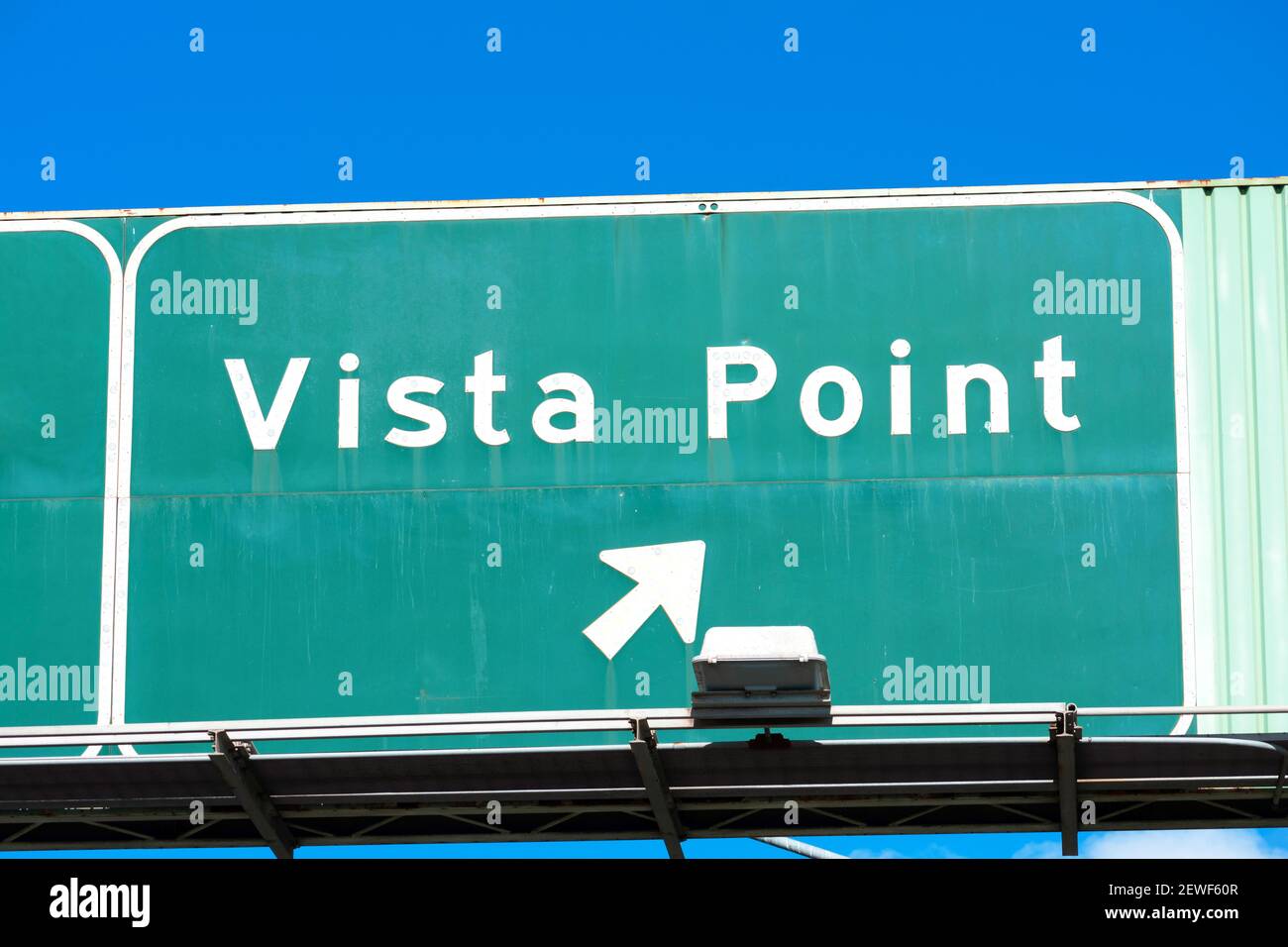 Vista Point road sign in green with a right pointing arrow showing