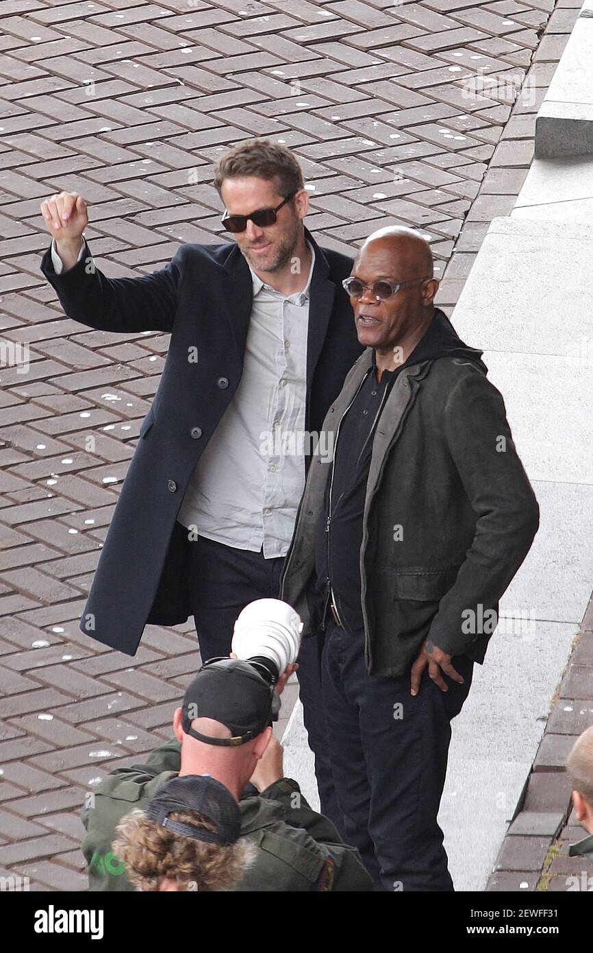 Canadian actor Ryan Reynolds (L) and US actor Samuel L. Jackson (R) in ...