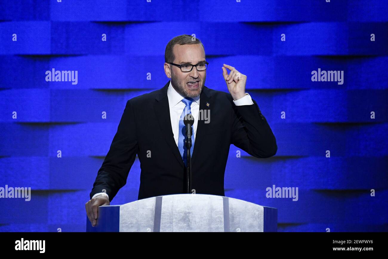 UNITED STATES - JULY 28: President of the Human Rights Campaign Chad Griffin speaks at the Democratic National Convention in Philadelphia on Thursday, July 28, 2016. (Photo By Bill Clark/CQ Roll Call) *** Please Use Credit from Credit Field *** Stock Photo