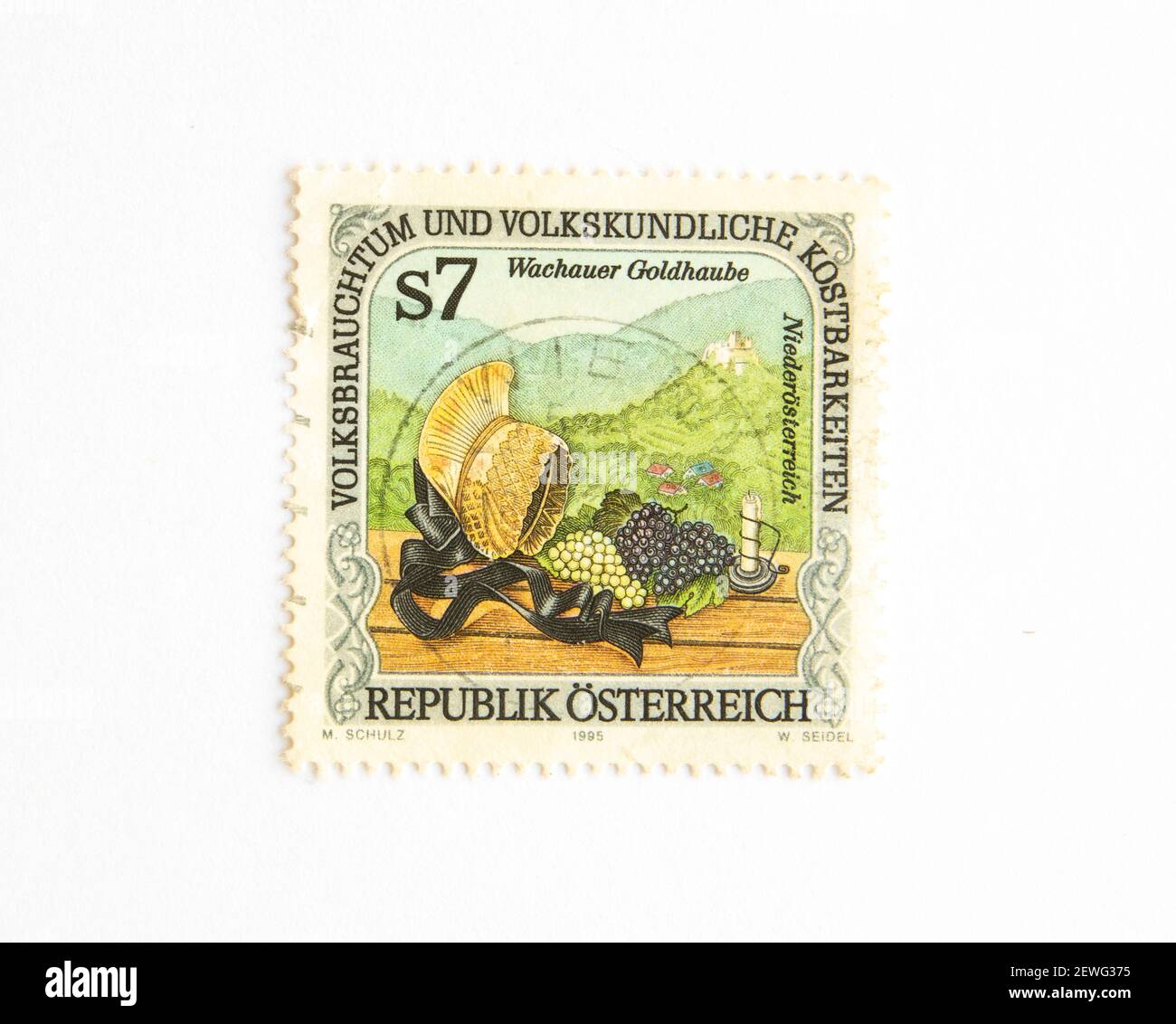 03.03.2021 İstanbul Turkey. Postage Stamp. National Customs and Folklore Treasures: 'Golden Bonnet of the Wachau-Lower Austria' Stock Photo