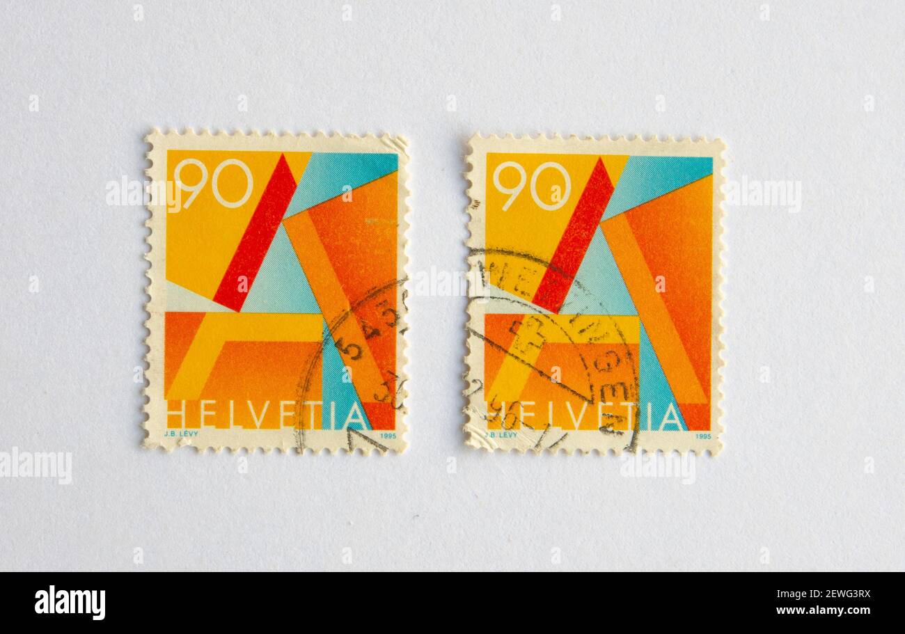 03.03.2021 İstanbul Turkey. Postage Stamp. Helvetia Jean-Benoît Lévy, Switzerland (1998) Stock Photo
