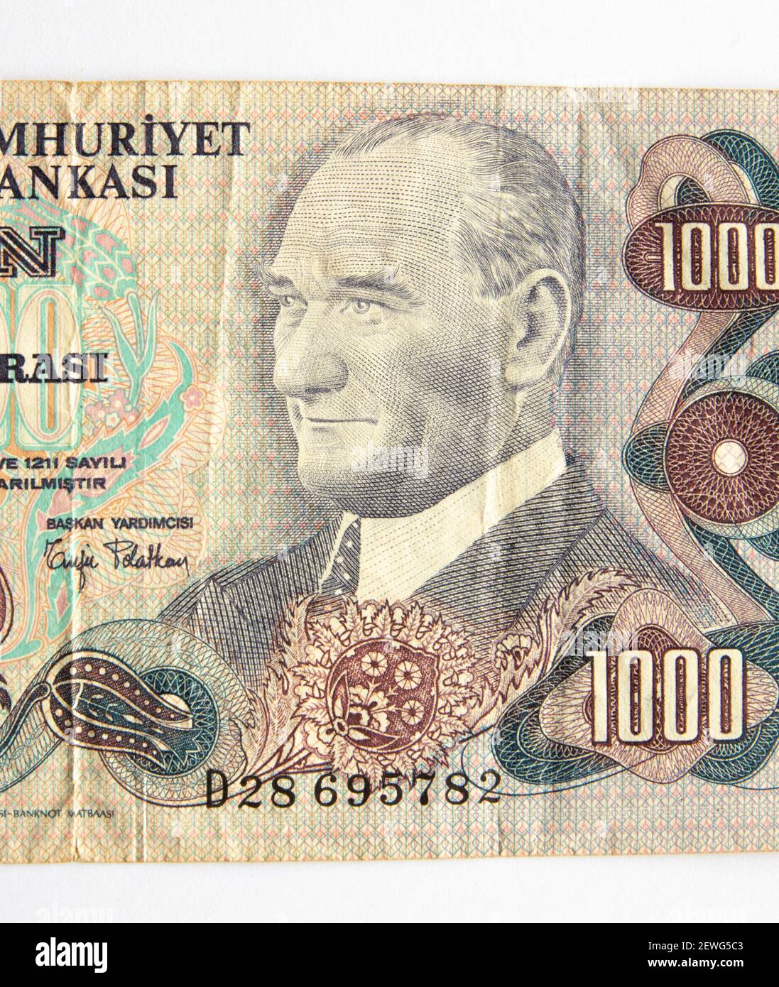 the most beautiful Turkish money and the most beautiful person's portrait on it. Mustafa Kemal Atatürk. Founder of the modern Republic of Turkey Stock Photo