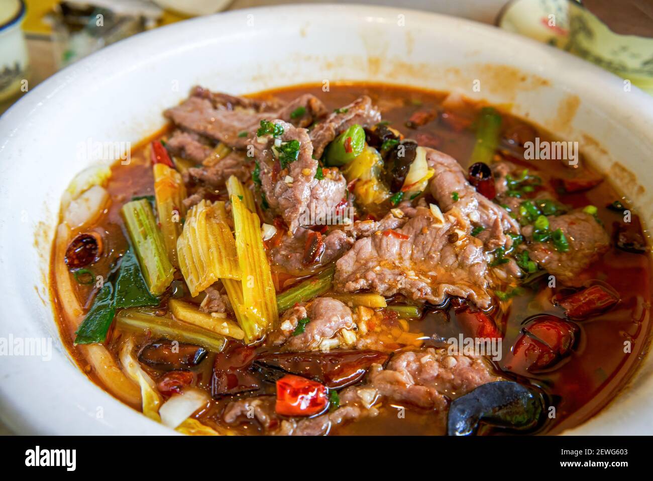 A delicious Chinese Sichuan dish, boiled beef Stock Photo Alamy