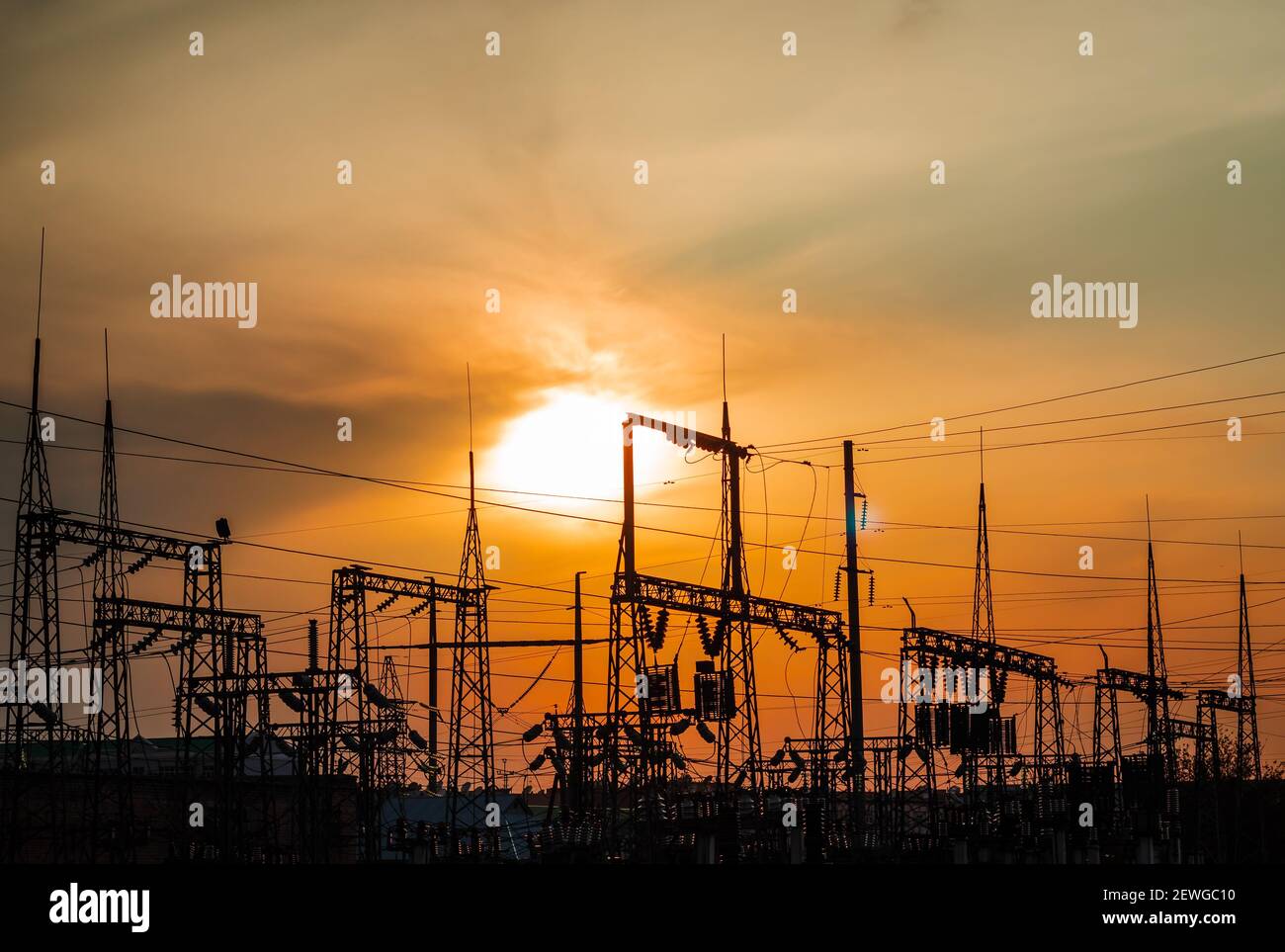 power plant at sunset Stock Photo