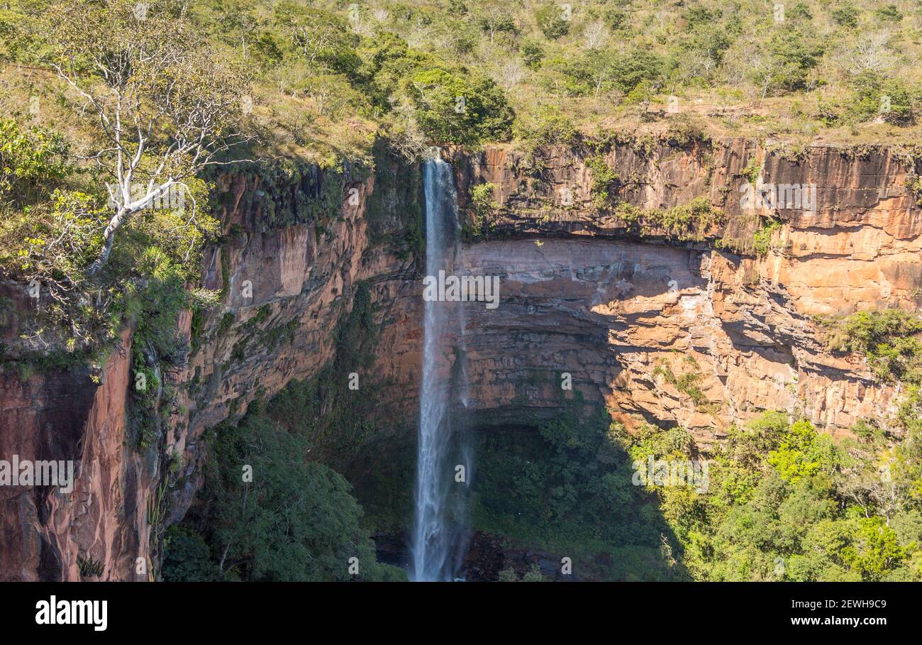 Upper Part of the Veu de Noiva Waterfall in the Chapada dos Guimaraes Nationalpark in Mato Grosso, Brazil Stock Photo