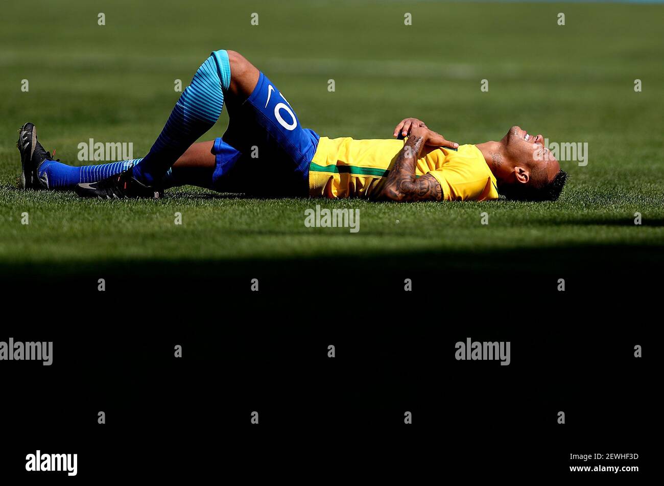 Brazil S Neymar Gets Injured During The Men S Football Semifinal Between Brazil And Honduras At The 16 Rio Olympic Games In Rio De Janeiro Brazil On Aug 17 16 Brazil Won The Match Brazil S Neymar Gets Injured During The Men S Football Semifinal Between Brazil And Honduras At The 16 Rio Olympic Games In Rio De Janeiro Brazil On Aug 17 16 Brazil Won The Match