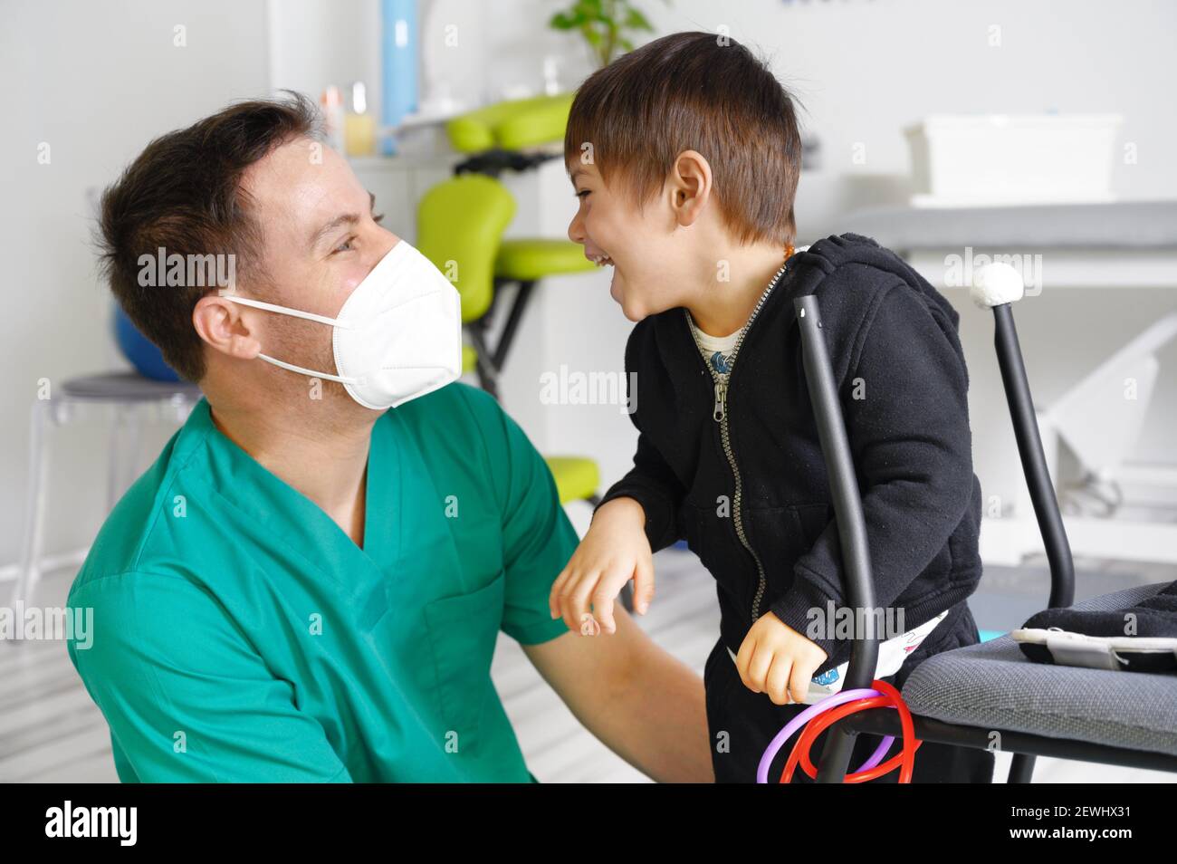 Child with cerebral palsy on physiotherapy in a children therapy center