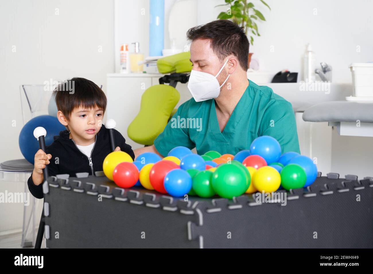 Child with cerebral palsy on physiotherapy in a children therapy center