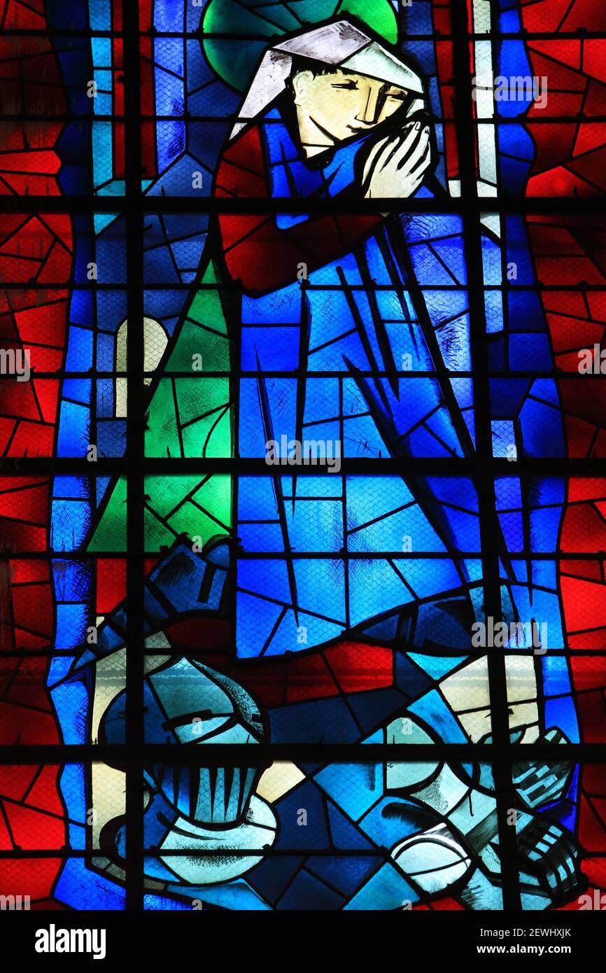 Stained glass window of Joan of Arc. 1951/1956. Work of the master