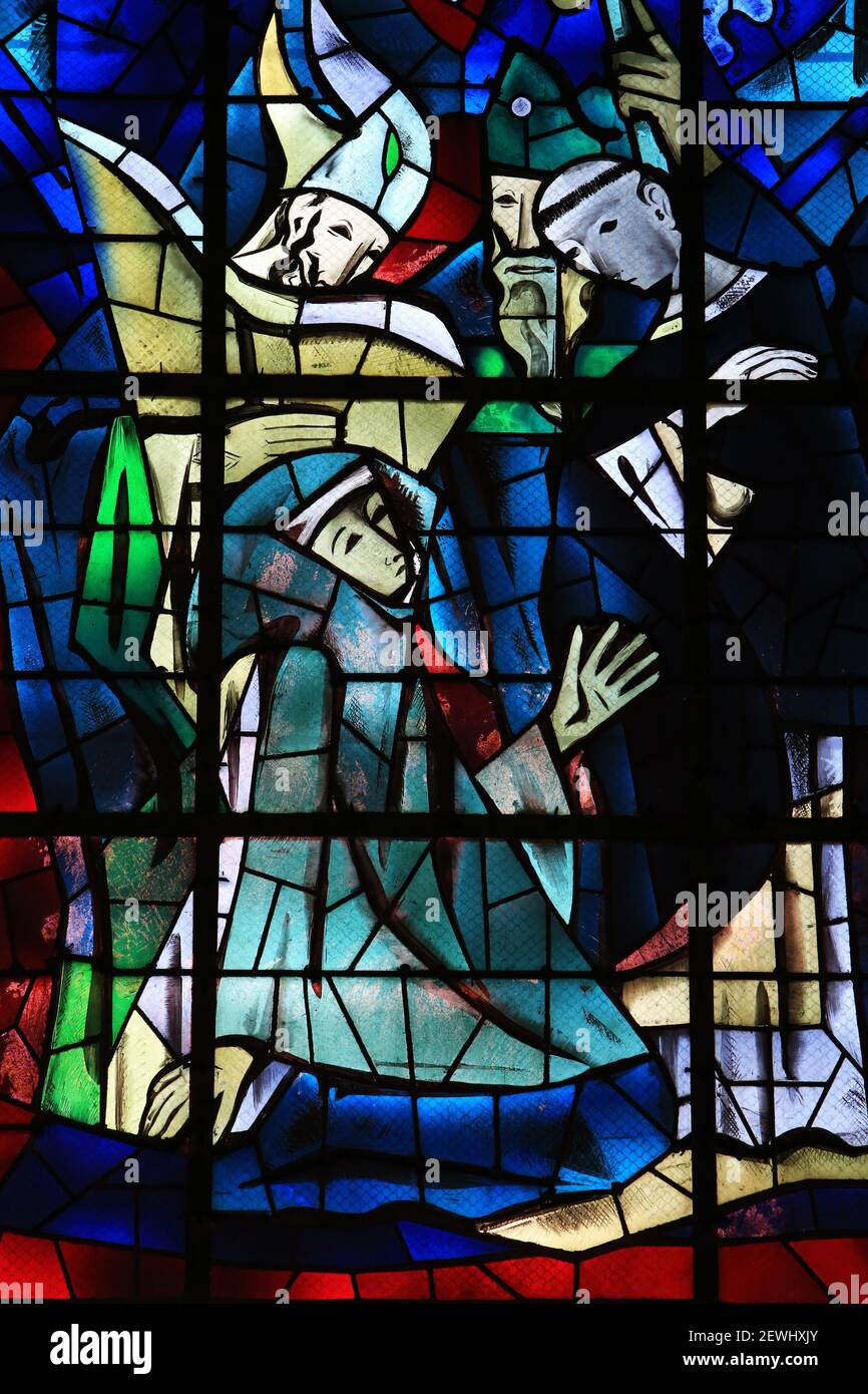 Stained glass window of Joan of Arc. 1951/1956. Work of the master