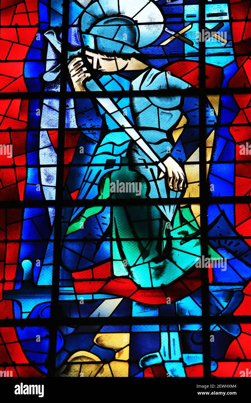 Stained glass window of Joan of Arc. 1951/1956. Work of the master