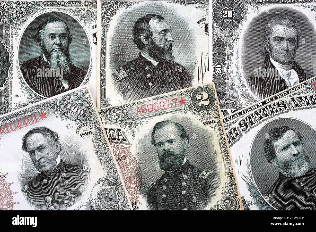US Treasury Notes - USA currency issued in 1890 Stock Photo