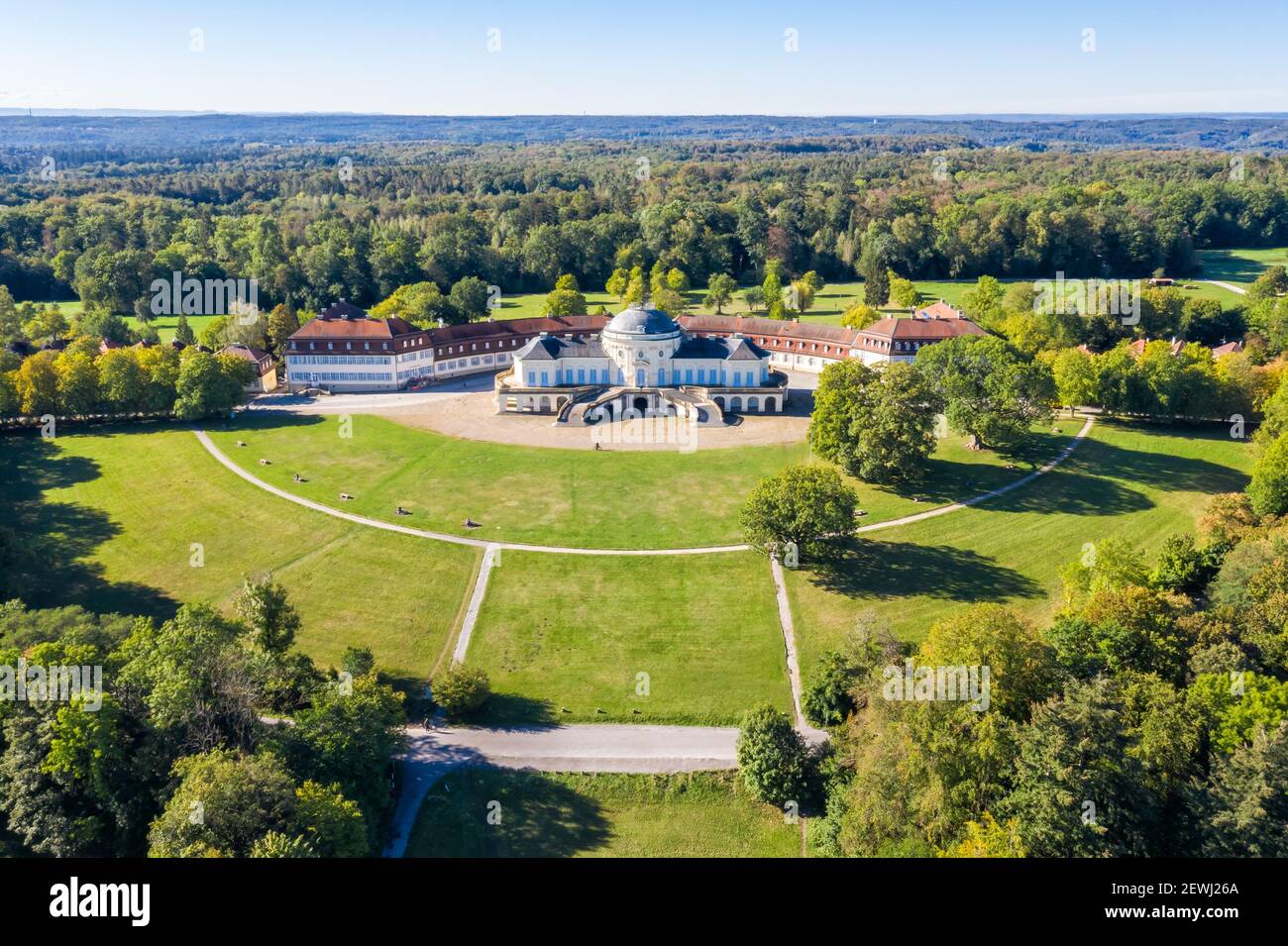 Stuttgart Solitude Castle aerial photo view tourism architecture travel in Germany. Stock Photo