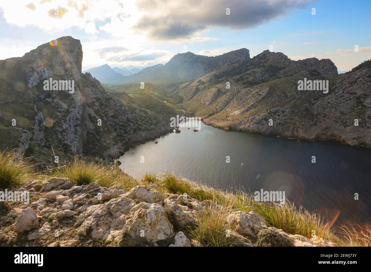 Beautiful lake in mountain landscape with light mood. Stock Photo