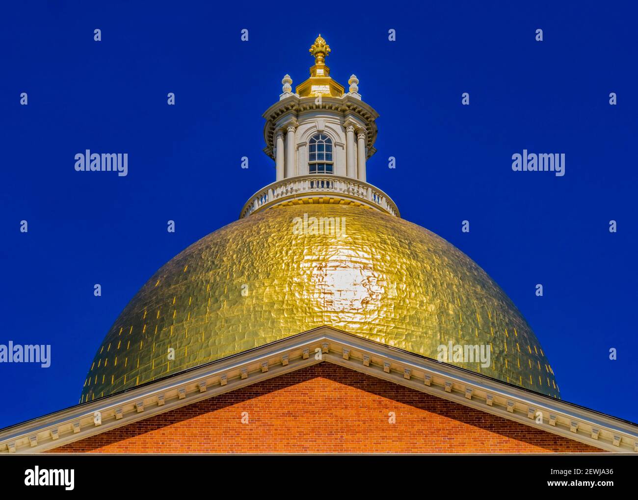 Golden Dome State House State Legislature Governor Office Boston Massachusetts. Massachusetts State House built 1798 and gold leaf gilding 1874. Stock Photo
