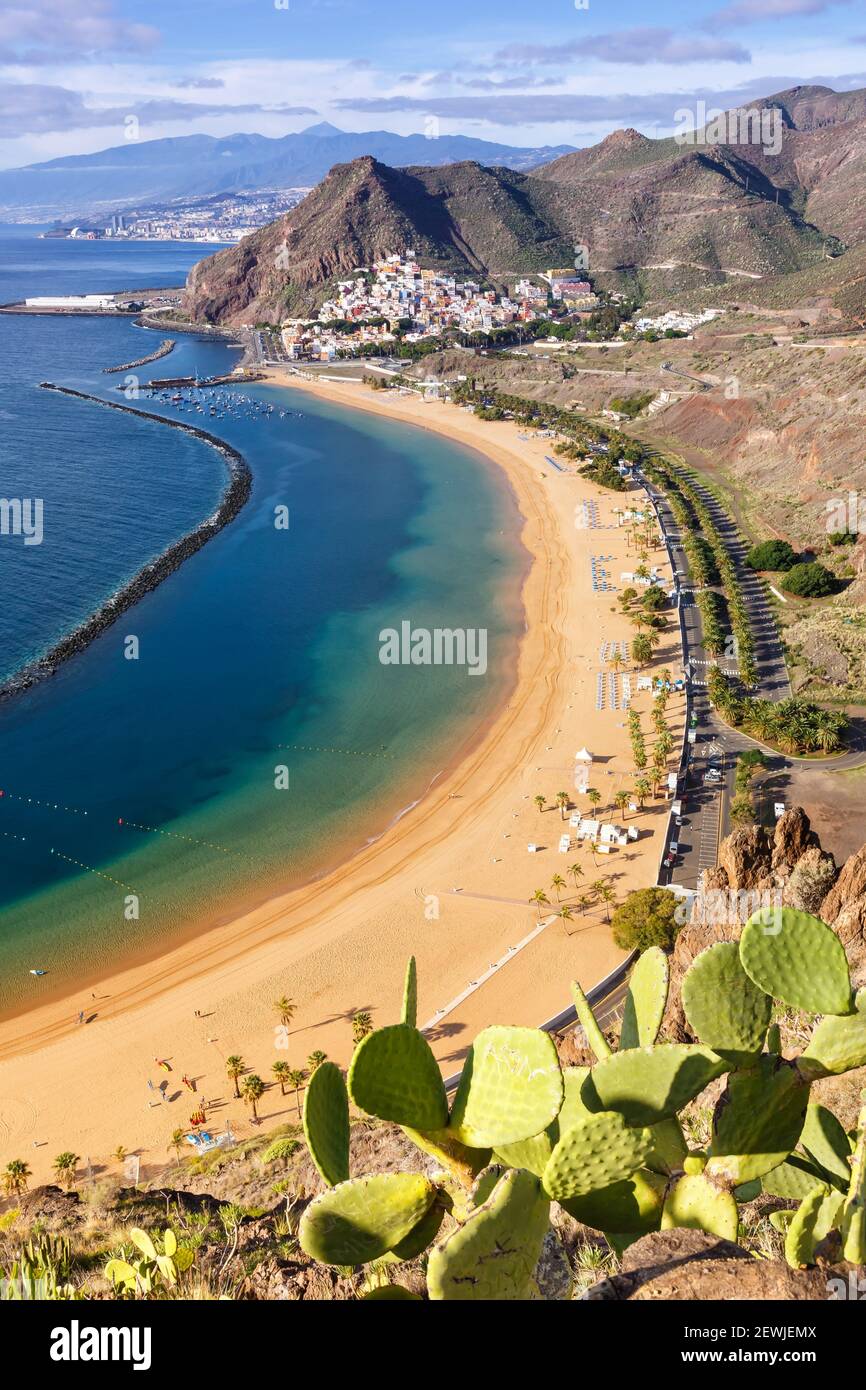 Tenerife beach Teresitas Canary islands sea water travel traveling portrait format Atlantic Ocean nature. Stock Photo