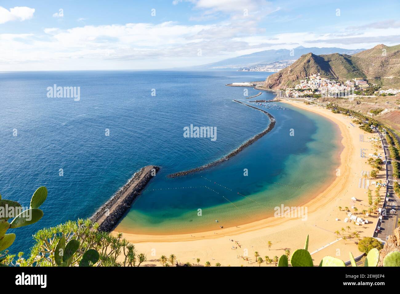 Canary islands Tenerife beach Teresitas sea travel traveling Atlantic Ocean nature. Stock Photo