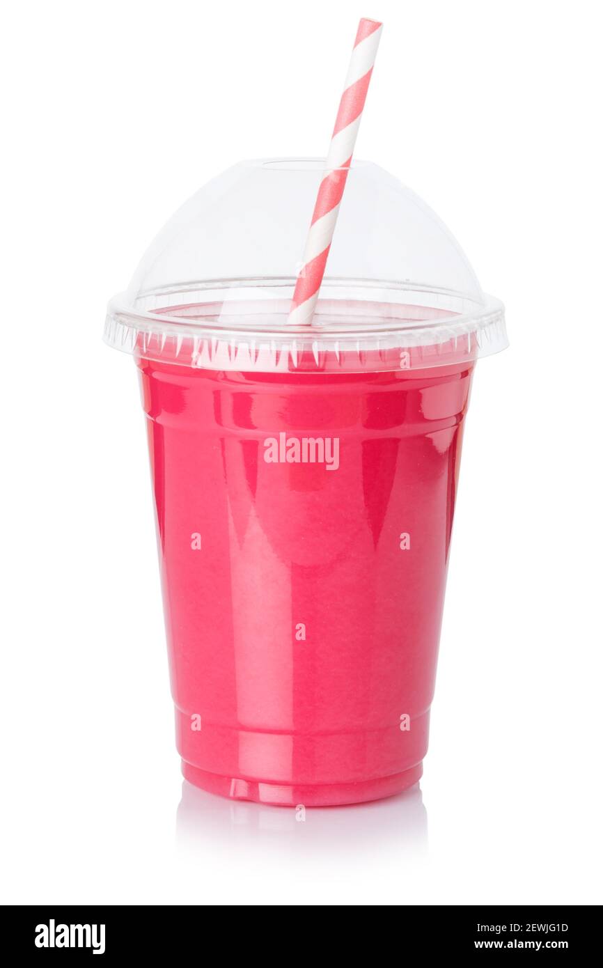 Strawberry smoothie in plastic glass Royalty Free Vector