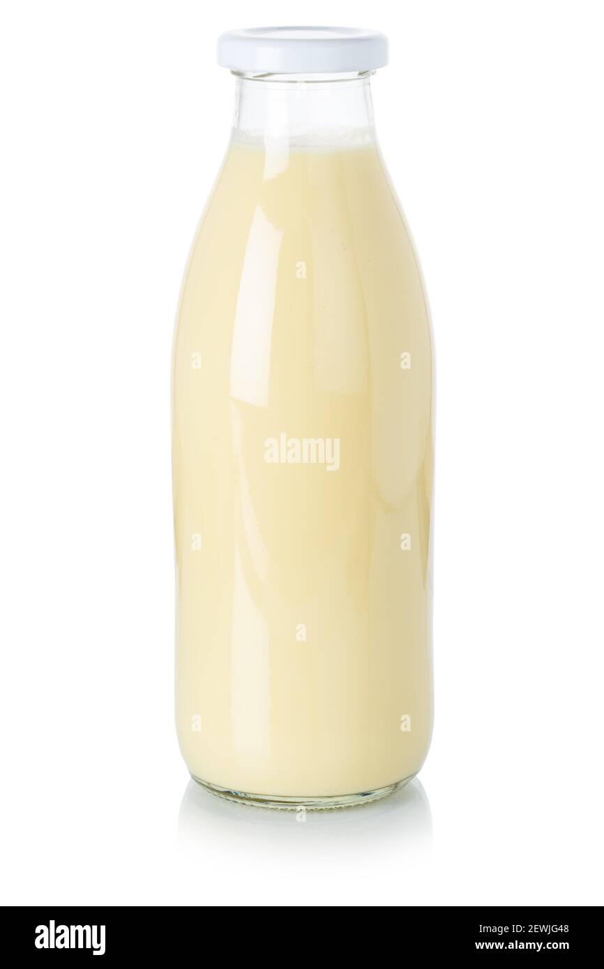 Milk drink smoothie fruit juice milkshake shake in a bottle isolated on a white background. Stock Photo