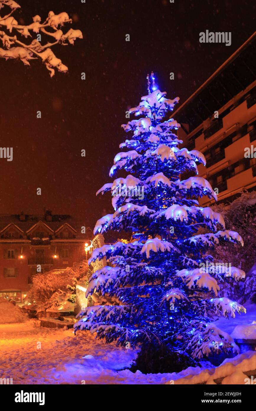 Christmas tree. Saint-Gervais-les-Bains. Haute-Savoie. Auvergne Rhône-Alpes. France. Europe. Stock Photo