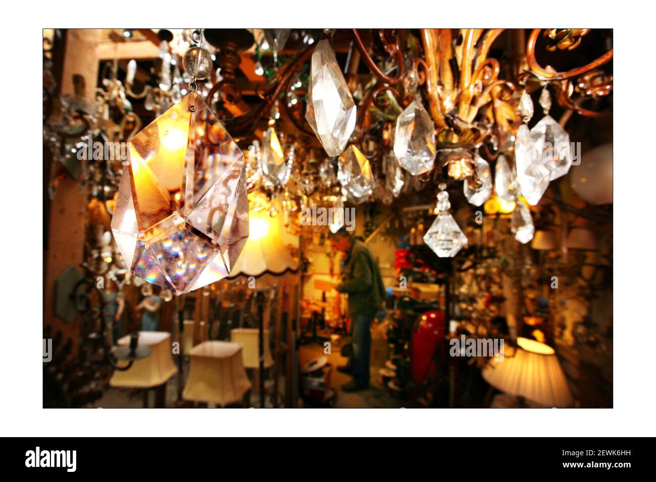 The Facade.... Chandelier and antiques shop in NW London.photograph by David Sandison The Independent Stock Photo