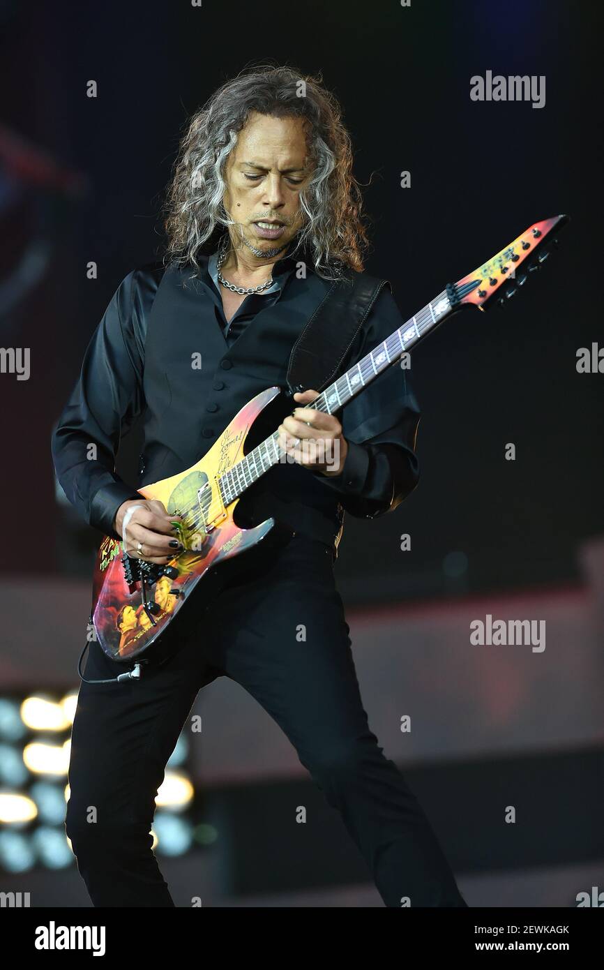 Lead guitarist Kirk Hammett of Metallica performs at the 2016 Global  Citizen Festival held in New City's Central Park in New York, NY, on  September 24, 2016. (Photo by Anthony Behar) ***