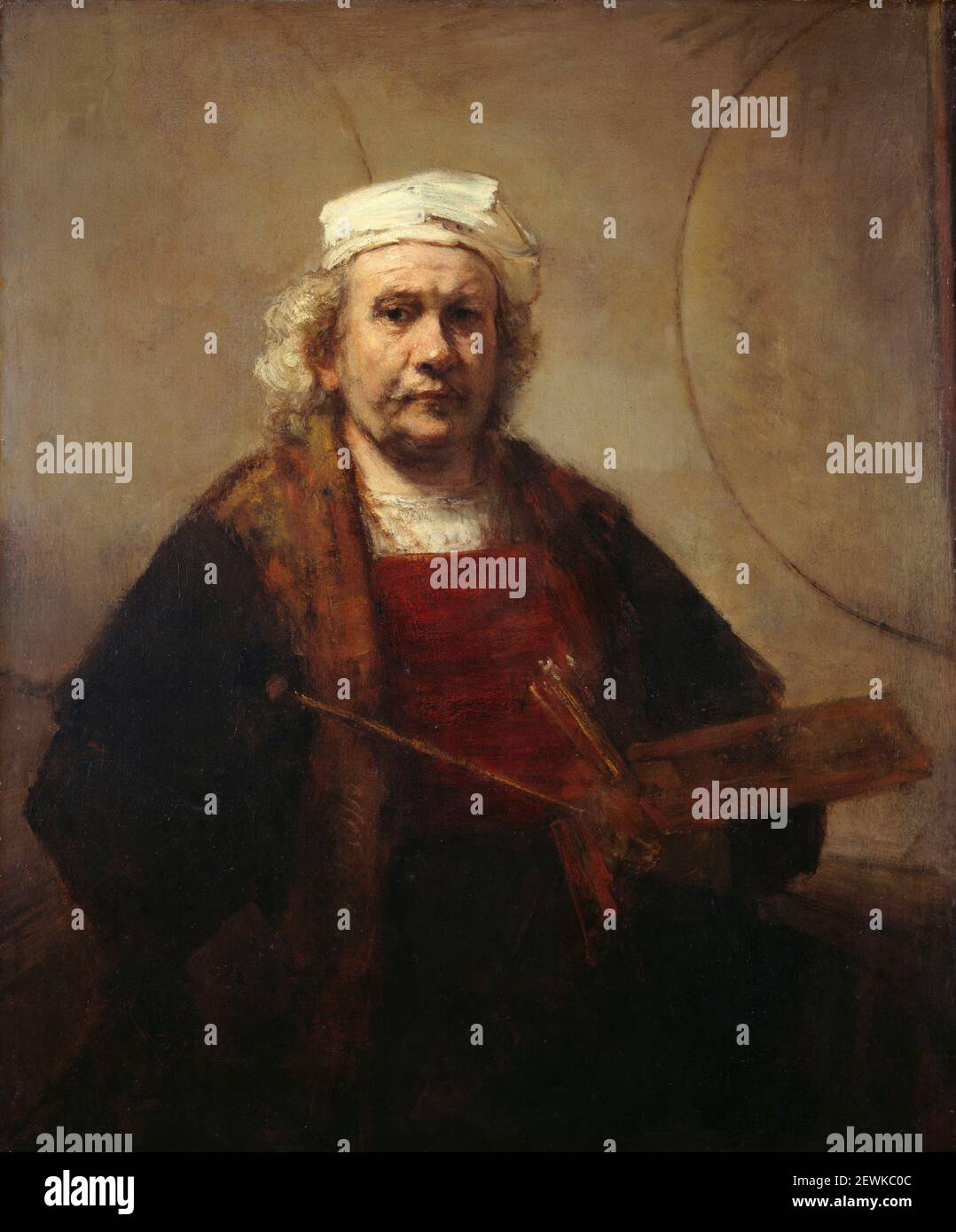 Self portrait with two circles (c. 1665-69), by Rembrandt van Rhijn (1606-1669) : Stock Photo